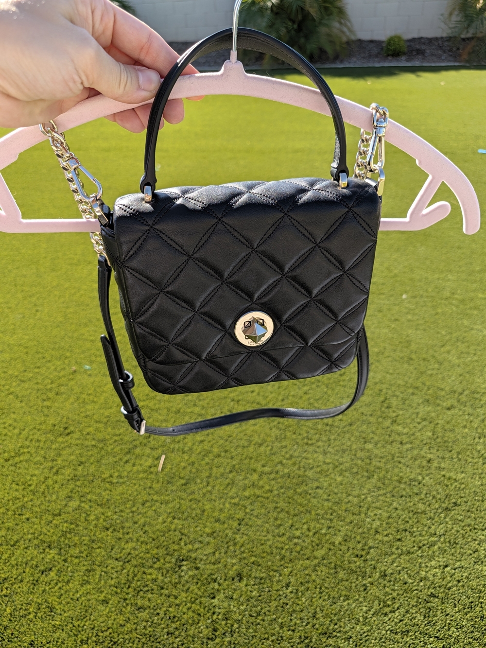 Kate Spade Black Quilted Leather Bag with Silver Turn-Lock